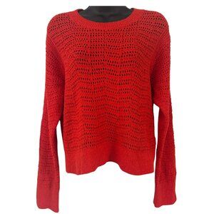 J. Crew Orange Red Open Knit Crew Neck Long Sleeve Sweater Size Medium